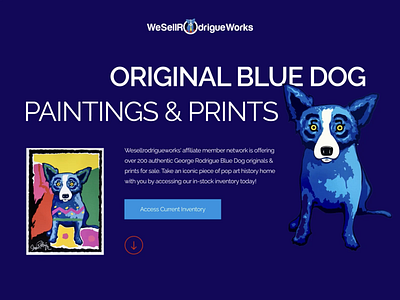 Blue Dog Landing Page advertising animated hero animation blue dog blue dog originals branding campaign conversion cro design digital design george rodrigue landing page motion graphics ppc marketing ppc strategy ui unbounce ux wesellrodrigueworks