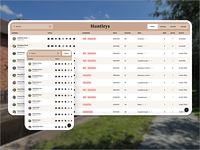 Huntleys Admin Dashboard Page branding dashbaord estate agency grid real estate table ui website