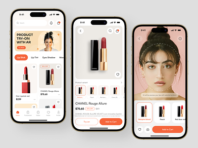 Virtual Makeup Try-on App with AR app ar augmented reality beauty beauty app care clean cosmetic cosmetics cosmetics app cosmetology design ecommerce ios makeup makeup app mobile shopping skincare skincare app