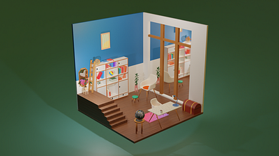 Study room in Blender 3d 3d modeling blender illustration interior design