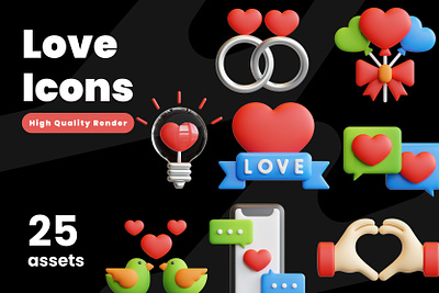 3D Love Icons 3d 3d heart 3d love heart icon iconography icons icons pack illustration love