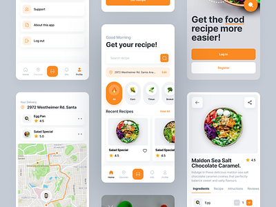 Food Recipes App - More Screens ai app app design branding create recipe design designer fodie food map mobile order recipe restaurant salung scan ui ui design ui ux vegetable
