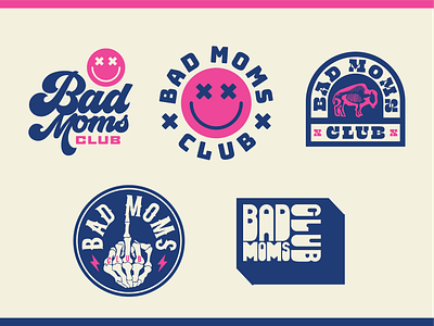Buffalo Bad Moms Club apparel badge badge design branding buffalo clothing club hot pink lettering logo merch merchandise mom pink retro thick lines