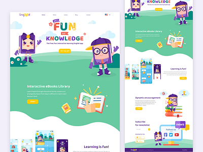 Lingood - Learning English App: Landing Page/ Home Page UI app branding character design design e learning english graphic design illustration landing page learning logo typo typography ui ux uxui uxui design vector website website design