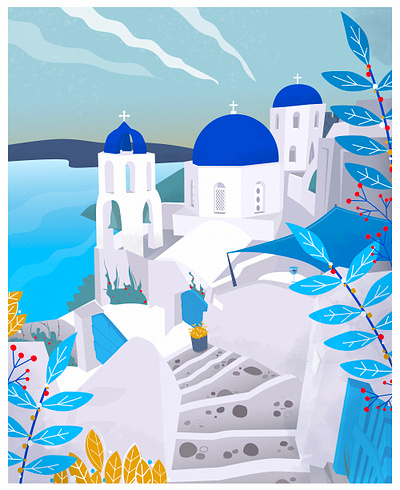 Santorini Summer View design editorial graphic design illustration vector