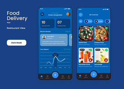 Restaurant Dark Theme Mobile App design: iOS Android ux ui desig adobe xd branding figma food delivery illustration landing page mobile apps ui