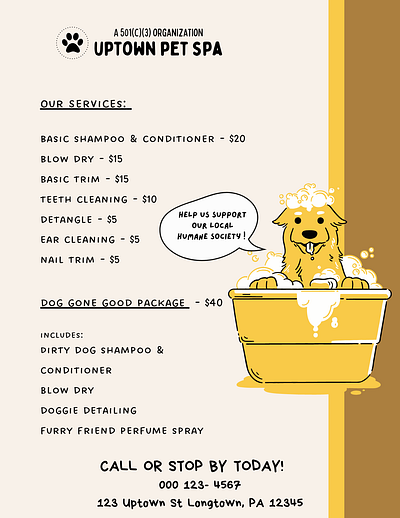 Mock Uptown Pet Spa Menu adobe illustrator branding design graphic design logo menu design