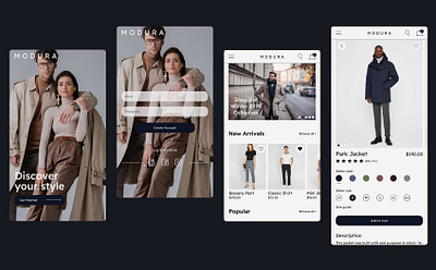 Modura Mobile App app branding clothes clothing design fashion graphic design home log in mobile modern modura sign in simple sleek style ui ux