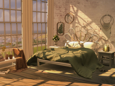 Boho Interior 3d architecture bedroom bohemian boho digital build interior interior design neutral sims the sims