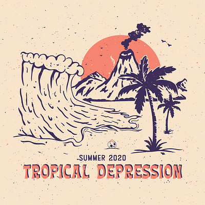 Tropical Depression 2020 covid depression illustration ocean palm tree pandemic retro summer sunny tiki tropical vacation vintage volcano waves