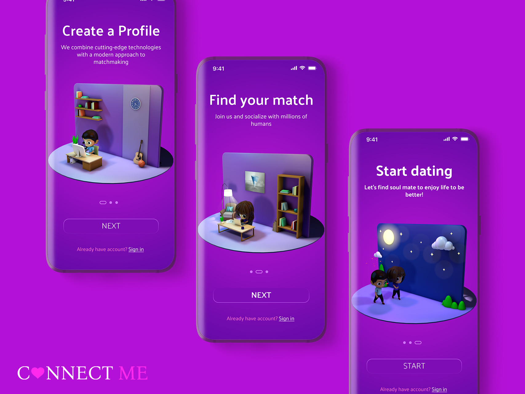 Dating App | Connect-ME 3d animation app appdesign dating app match motion graphics ui ux