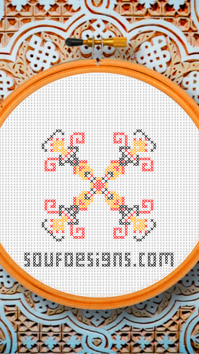 Red and Orange Folk Cross Stitch Needle Point Embroidery Pattern embroidery