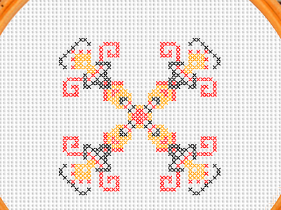 Red Folk Cross Stitch Needle Point Embroidery Pattern
