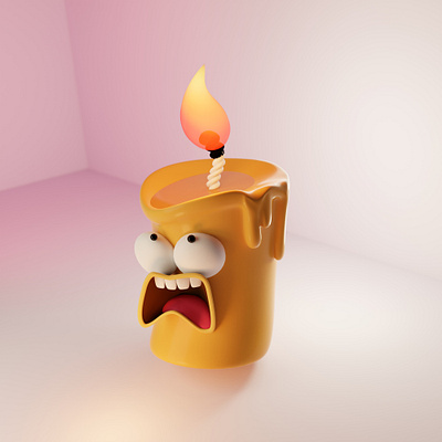 Frightened Candle 3d blender candle character design design digital fire flame fright illustration melting wax wick