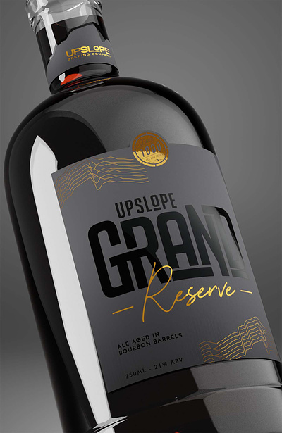 Grand Reserve 3d ale barrel aged beer black and gold blender bottle bottle label gold foil graphic design label packaging typography