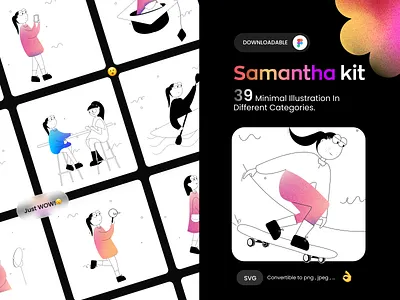 Samantha Illustrator Pack (🛍️Downloadable) ai app dark design figma graphic design illustration illustrationpack minimal pack ui ux website