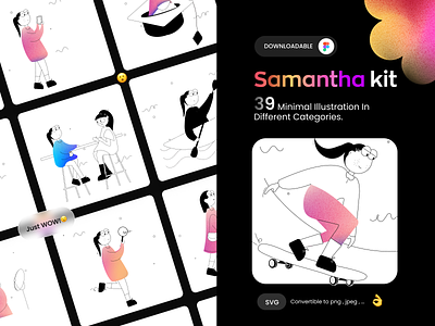 Samantha Illustrator Pack (🛍️Downloadable) ai app dark design figma graphic design illustration illustrationpack minimal pack ui ux website