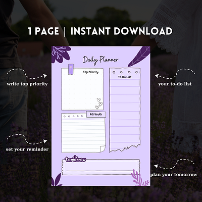 Purple Love Minimal Cute Daily Digital Planner Printable A4 A5 custom planner