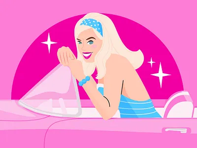 Barbie movie illustration barbie blonde car costa rica doll illustration movie woman
