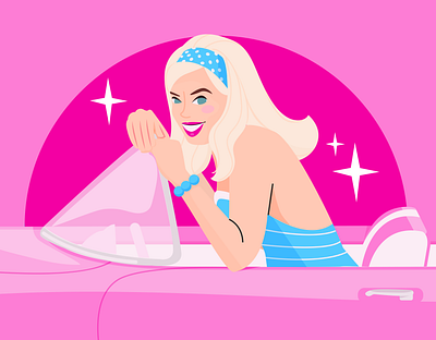 Barbie movie illustration barbie blonde car costa rica doll illustration movie woman