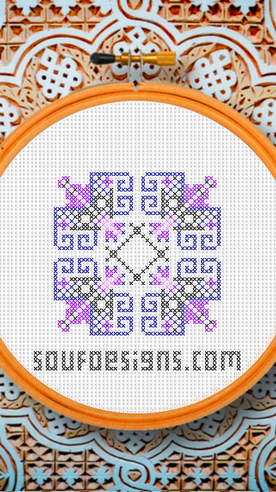 Blue Purple Traditional Cross Stitch Needle Point Embroidery Pat embroidery