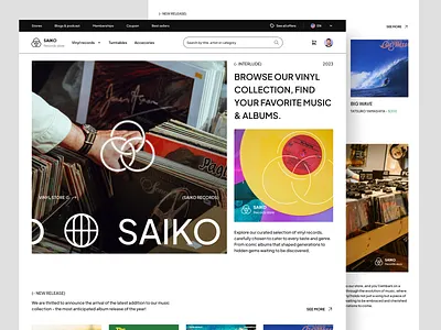 SAIKO - E commerce Vinyl Store 🎧 animation cart catalog e commerce ecommerce marketplace music online retail online shop online store shooping shop shopyfy store ui vinyl web web design website woocommerce