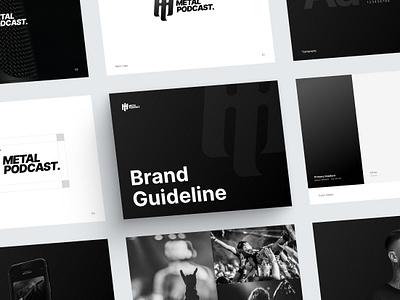 Metal Podcast - Brand Guidelines brand brand guidelines branding clean design graphic design guidelines icons identity logo metal monochrome podcast simple visual identity