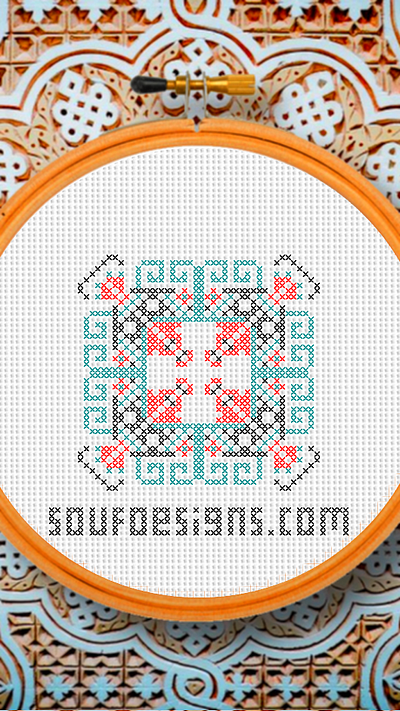 Aqua Blue and Red Cross Stitch Needle Point Embroidery Pattern embroidery