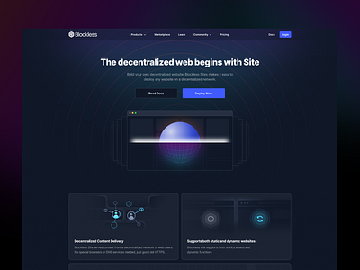 Blockless Sites - dark blockchain branding clean crypto illustration minimal ui user experience ux web web3 website