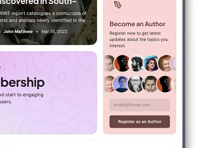 Swen — Ultimate Blog Template for Framer (40% discount) background background effect blog box button gradient icon magazine noise bg right panel ui users