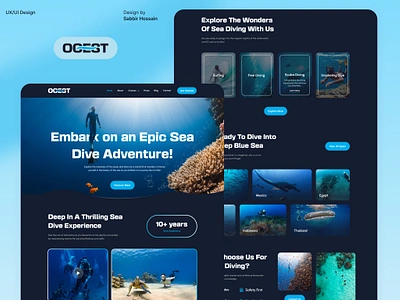 Scuba Diving Centre Website Homepage Design deep diving ladning landing page minimal ocean scuba diver scuba diving sea service swimming tour traveling trip underwater user interface ux water web web design