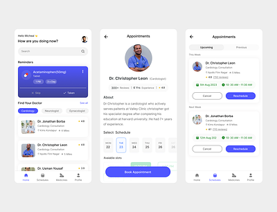 Trsyt doctor appointment app app appointment concept ui design doctor doctor bio home reminders schedule slot booking ui user flow user interface ux