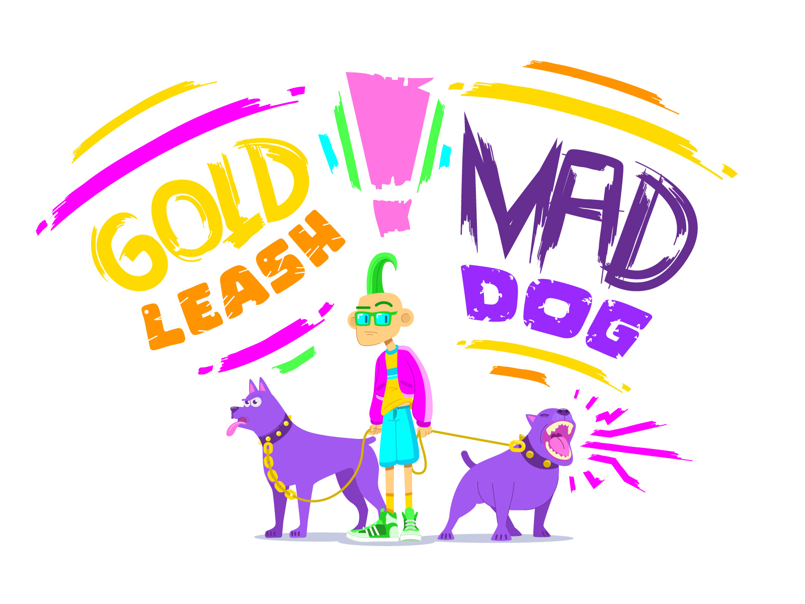 GOLD LEASH - MAD DOG 2d adobe illustrator brush cyberpunk design dog font design graphic design illustration neon punk vector