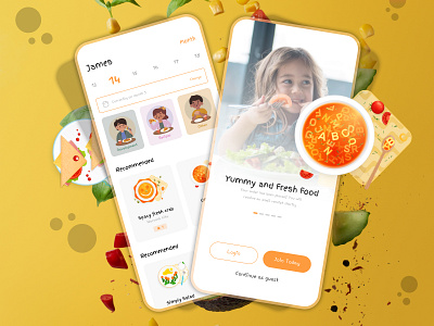 Child Food App 3d appdesign babyfood branding child colors encodedots food healthy lunch mockups newapp orange ui ux vector yellow