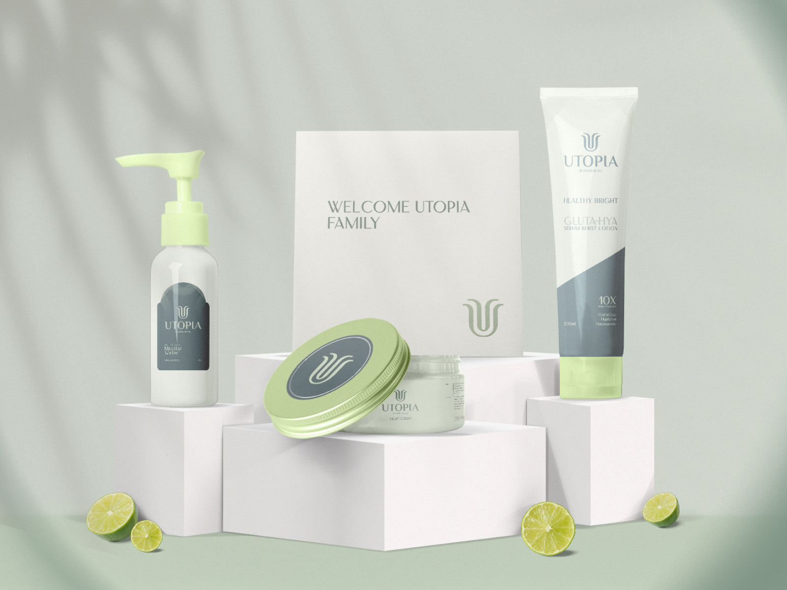 Utopia - Visual identity branding design graphic design implementation logo logomark logotype modern motion graphics nature packaging product sign skincare stationery