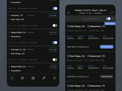 Logistics Mobile App app booking courier dark mode dark ui delivery delivery app fedex freight logistics logistics app mobile product design saas shipping shipping app tracking ui usps ux