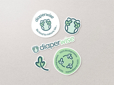 DiaperWise Branding babies baby branding cute design diaper diapers eco environmental friendly fun green health leaf leaves logo pastels soft stickers sustainable