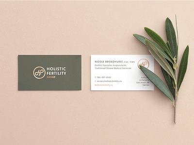 Branding Holistic Fertility Group brand branding business cards clinic design doctors earth tones fertility foil health hf holistic logo monogram natural naturopath stationery