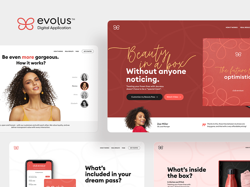 EVOLUS: Digital application ads app beauty industry box brand brand identity branding cosmetics dtailstudio guidelines identity logo logo design logotype membership card photography responsive skincare visual identity website