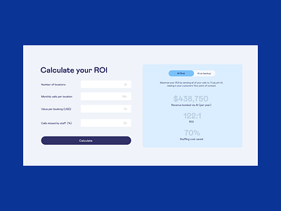 TrueLark ROI Calculator calculator design interaction prototype report roi ui web