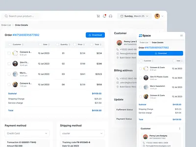 Order List - E-commerce | Space Design System analytics business cart chart commerce dashboard data design system e commerce graph product design saas shop space design system statistics store ststus table ui