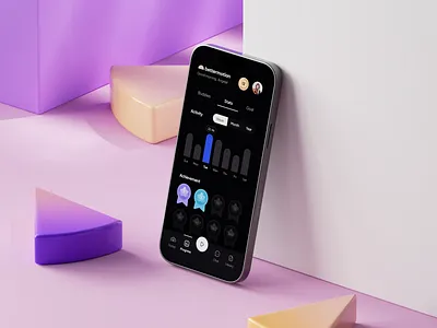 Bettermotion, Progress page 3d app clean colors dark theme design graphic design illustration minimal mobile mockup ui ux