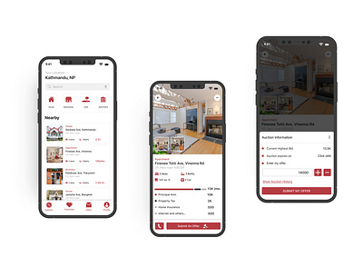 Auctioning property mobile app screens auction bidding mobile app property auction real estate ui design ux design