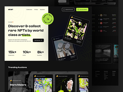 NFT Market 🖼 | Hyperactive blockchain branding design digital art gallery hero sections hyperactive interfaces marketplace nft nft collections nft market product design typography ui ux web design