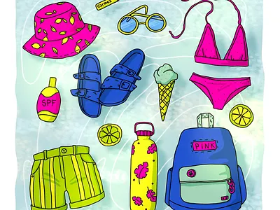 Summer stickers cards commercial illustration digital illustration editorial editorial illustration illustration procreate stickers stickers design summer