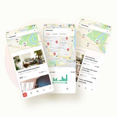 Apartment search map - Roomsfy UI Kit airbnb apartment booking design trend graphic design home hotel inspiration map mobile app product design real estate rent saas search tenant ui ui design ui kit