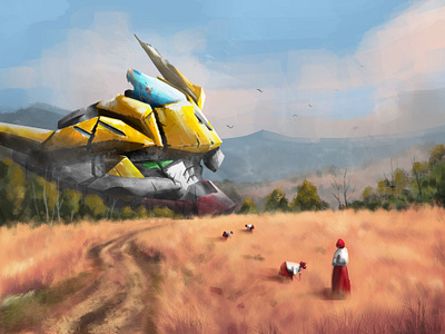 Harvesting day! near Gundam Barbatos Ruin concept art design game art gundam harvest illustration painting ruin