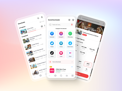 Social Downloader App app app design app ui branding design downloader downloader app facebook instagram likee social social app social downloader social media tiktok twitter ui ui design uiux whatsapp