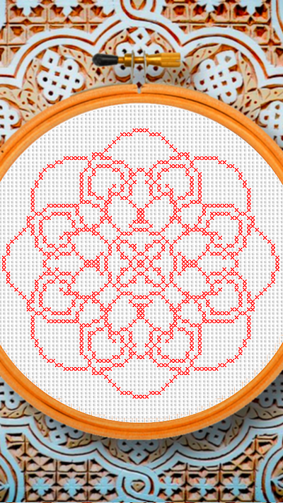 Red Mandala Flower Cross Stitch Needle Point Embroidery Pattern embroidery