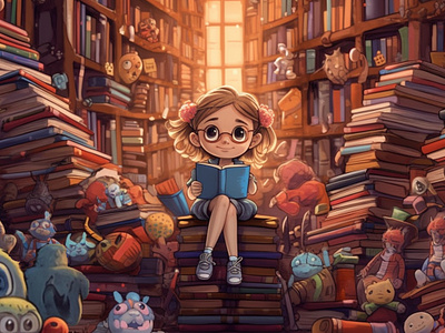 Book Lover Day artist august 9 book lover day book worm cartoon for national day celebratereading custom design cute girl dream library fantasy novel fantasy vibe fantasy world fiction book girl girl with glasses happy book lover day illustration national book lovers day nft website